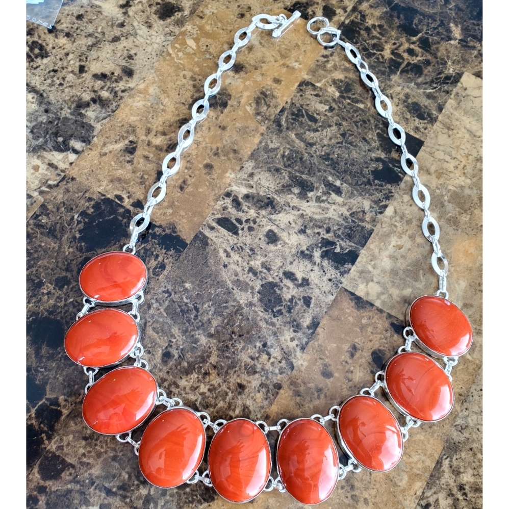 Genuine 24" Solid Red Agate Necklace - image 1